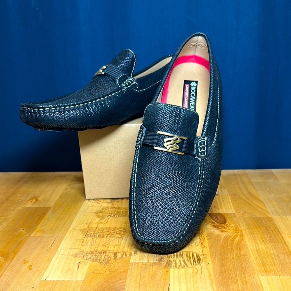 Rocawear Black Slip-On Loafers with Gold Accent